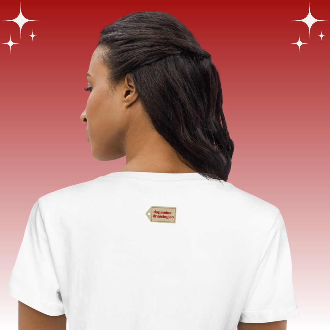 "Careful Honey Karma's A B*tch X" Dopamine Dressing Women's Fit T-Shirt white back label