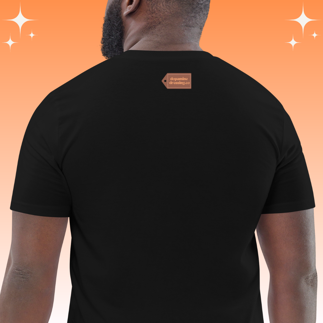 "My Chakras are aligned AF, don't mess with me" Dopamine Dressing unisex fit t-shirt black back label