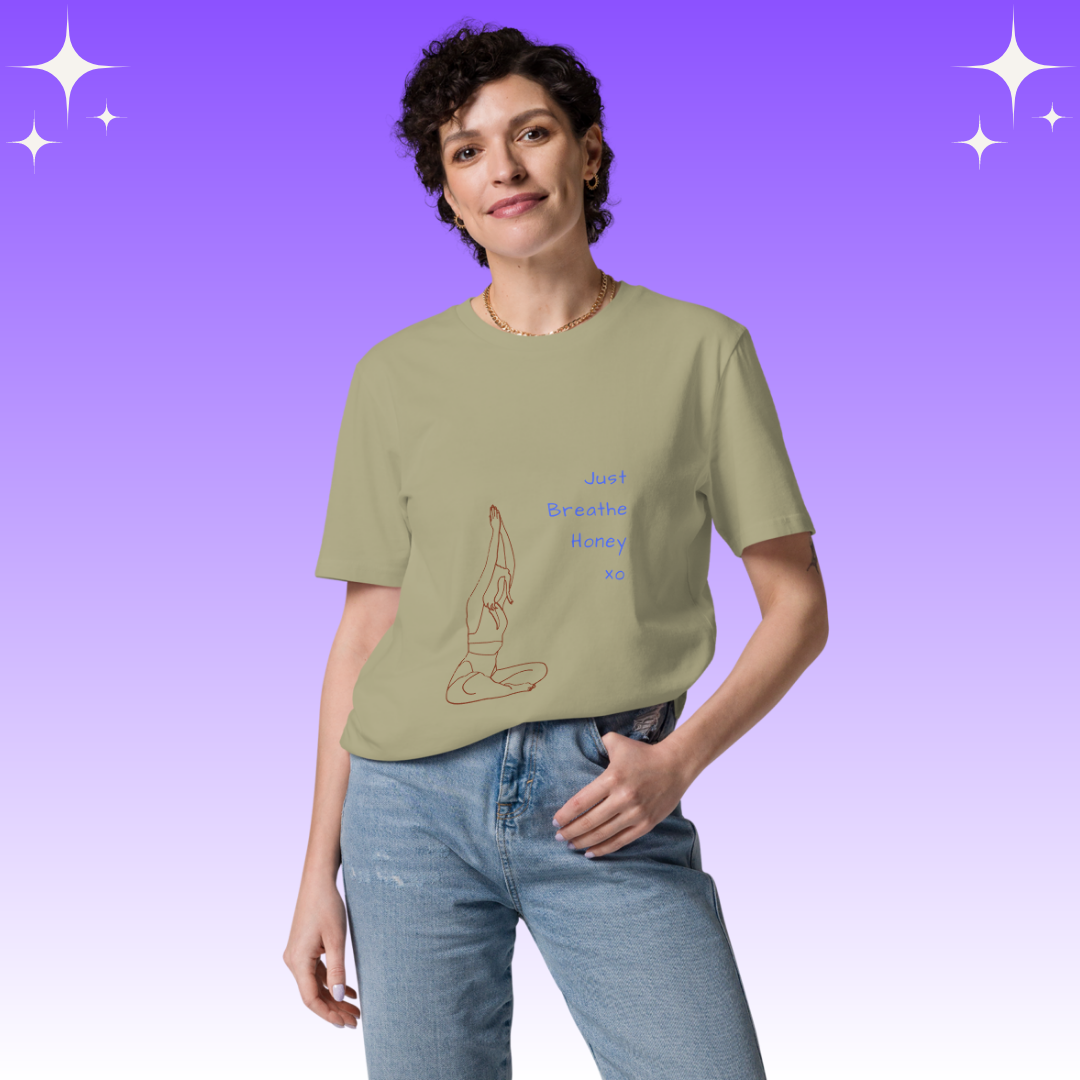 "Just Breathe Honey xo" Dopamine Dressing unisex fit t-shirt sage