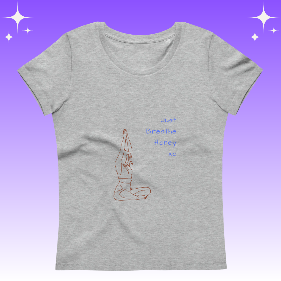 "Just Breathe Honey xo" Dopamine Dressing Women's fit t-shirt light grey flat lay