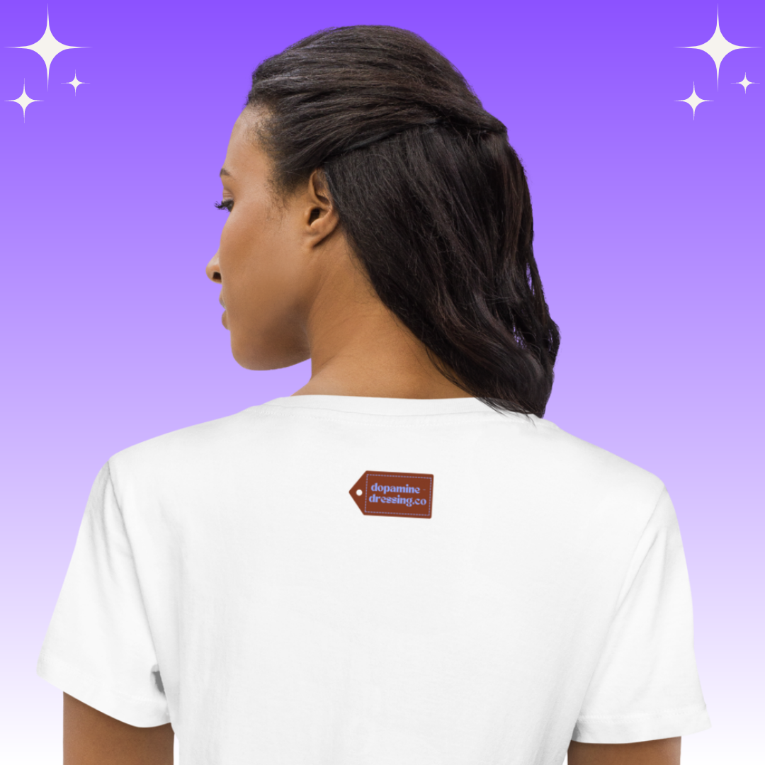 "Just Breathe Honey xo" Dopamine Dressing Women's fit t-shirt white back label