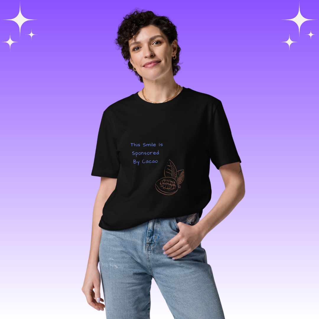 "This Smie is Sponsored by Cacao" Dopamine Dressing Unisex fit t-shirt design black
