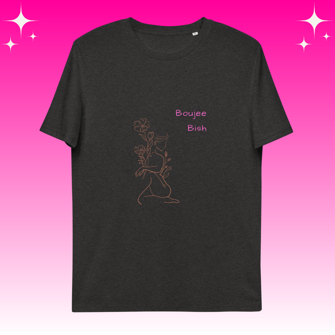 Boujee Bish Dopamine Dressing t-shirt design unisex fit dark grey flat lay