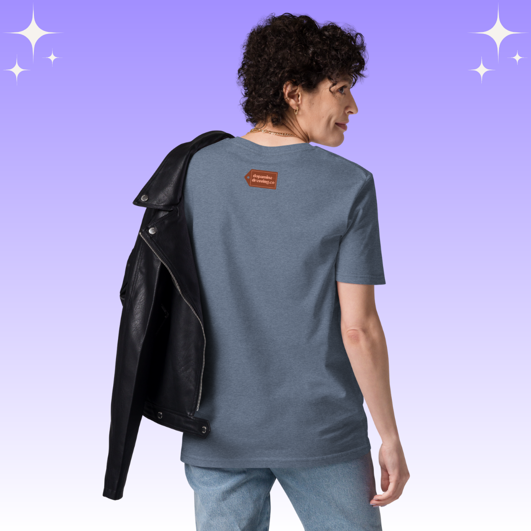 "You're Deadly Hun X" Dopamine Dressing Unisex fit t-shirt design blue back logo