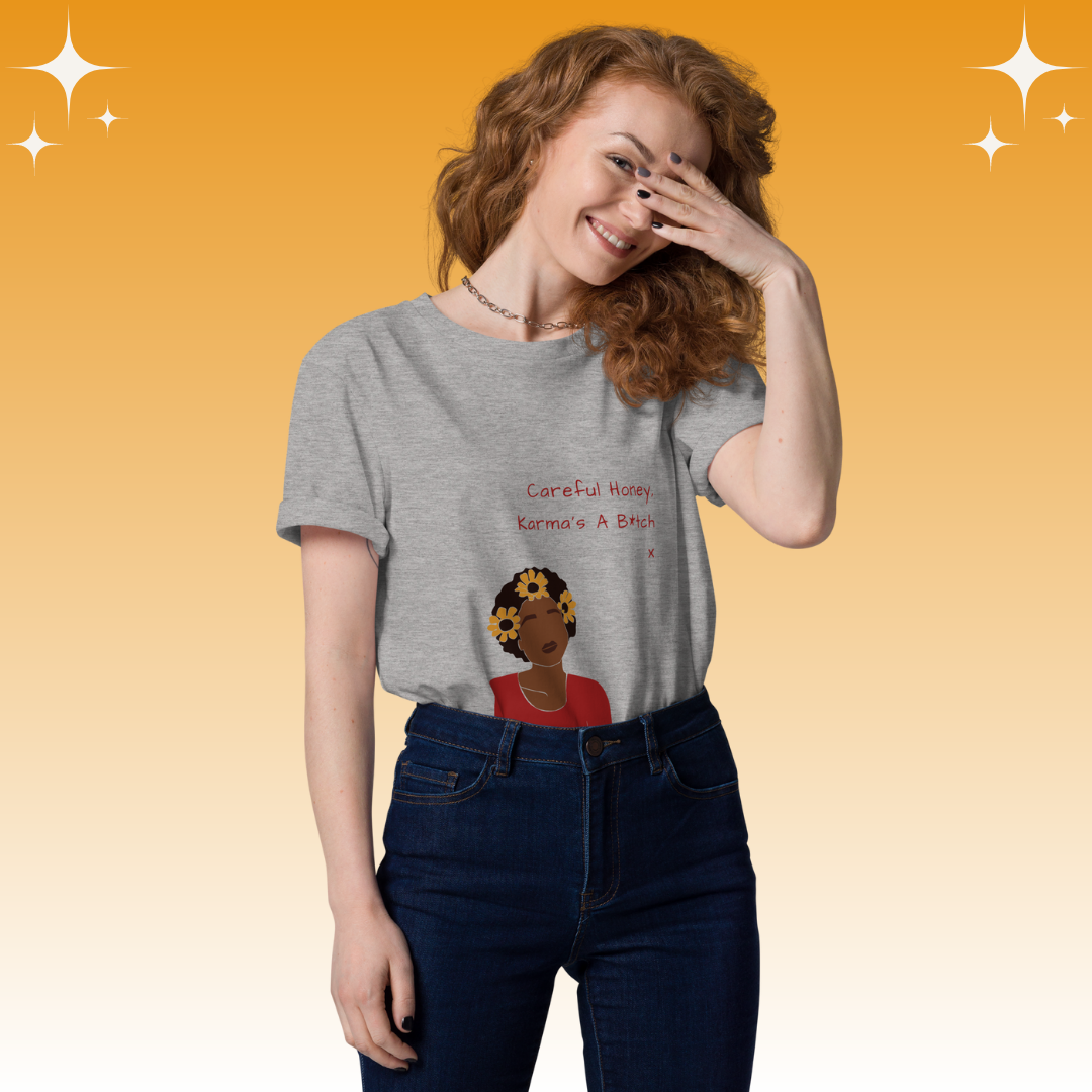 "Careful Honey Karma's A B*tch X" Dopamine Dressing Unisex Fit T-shirt light grey