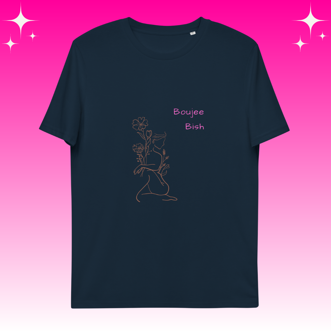 Boujee Bish Dopamine Dressing t-shirt design unisex fit navy flat lay