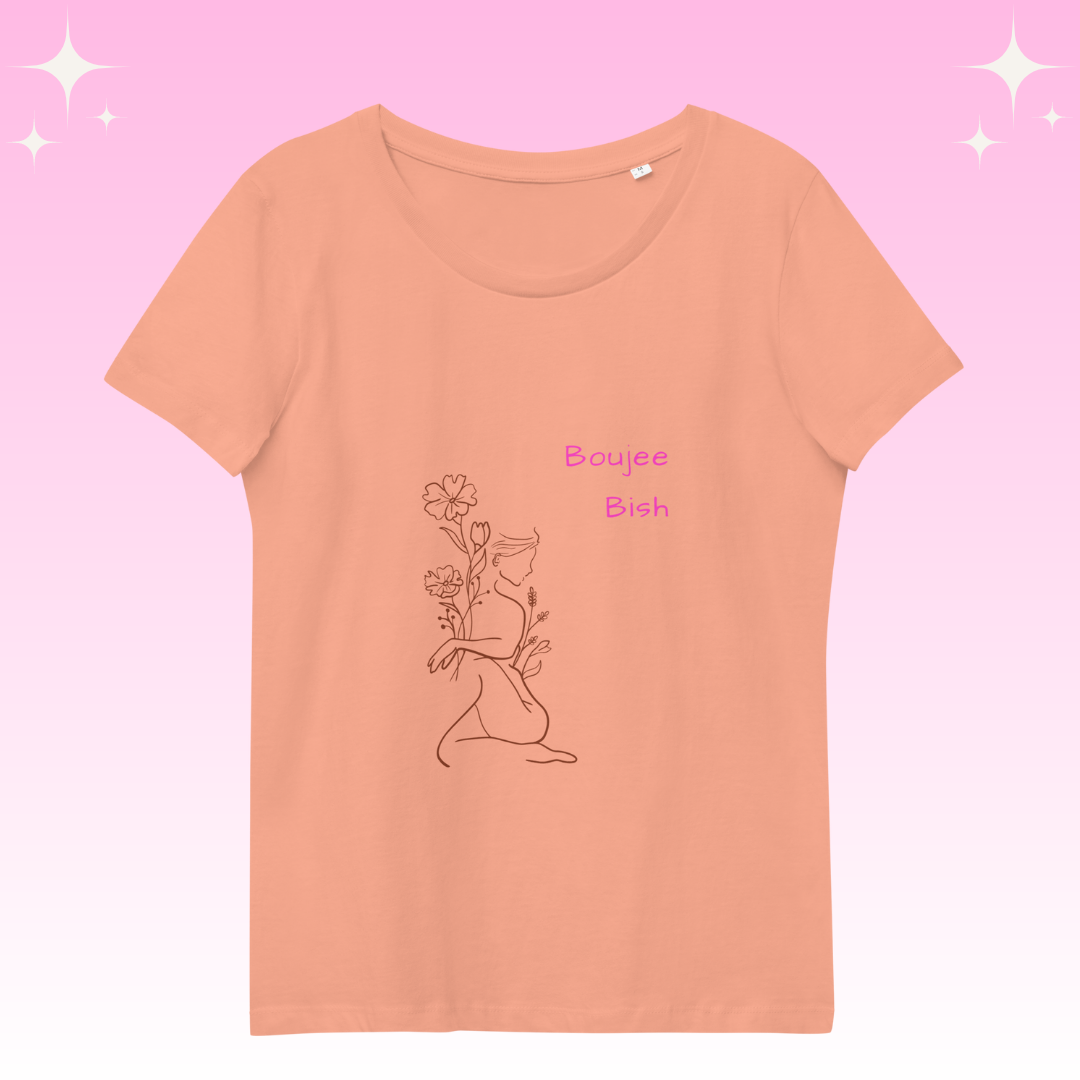 Boujee Bish Dopamine Dressing t-shirt design womens fit peach flat lay