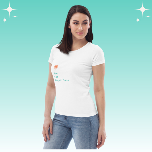 "Sun, Sea, Bag of Cans" Dopamine Dressing Women's fit t-shirt  whitedesign
